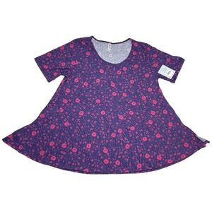 LuLaRoe Womens Top Size 2XL Perfect T Purple Pink Floral Cotton Blend XXL 2X NWT